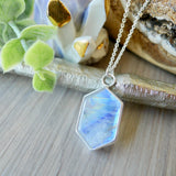Moonstone Necklace, Long Hexagon, Flat Top