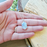 Moonstone Necklace, Long Hexagon, Flat Top