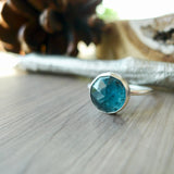 Moss Kyanite Ring, Teal, Round, Faceted