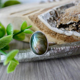 Labradorite Ring, Smooth Oval, Large