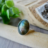 Labradorite Ring, Smooth Oval, Large