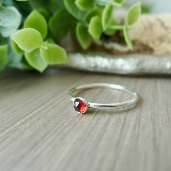 Garnet Ring, Faceted, Round