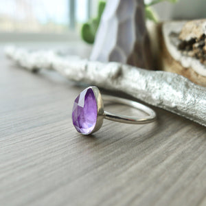 Amethyst Ring, Tear Drop, Faceted