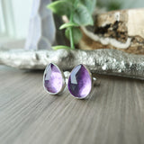 Amethyst Studs, Tear Drop, Faceted