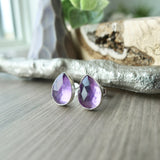 Amethyst Studs, Tear Drop, Faceted