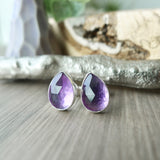 Amethyst Studs, Tear Drop, Faceted