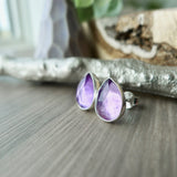 Amethyst Studs, Tear Drop, Faceted