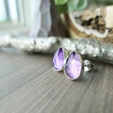 Amethyst Studs, Tear Drop, Faceted