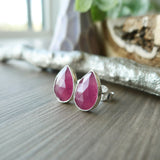 Ruby Studs, Tear Drop, Faceted
