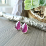 Ruby Studs, Tear Drop, Faceted