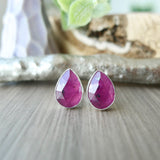 Ruby Studs, Tear Drop, Faceted