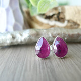 Ruby Studs, Tear Drop, Faceted
