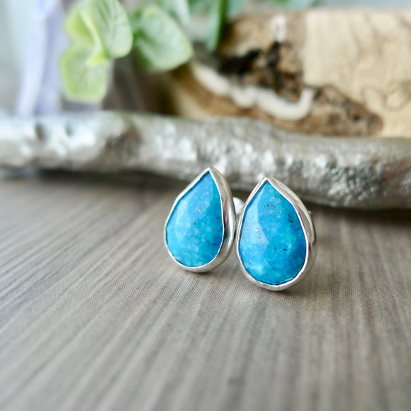Turquoise Studs, Tear Drop, Faceted
