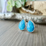 Turquoise Studs, Tear Drop, Faceted