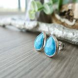 Turquoise Studs, Tear Drop, Faceted