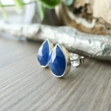 Sapphire Studs, Tear Drop, Faceted