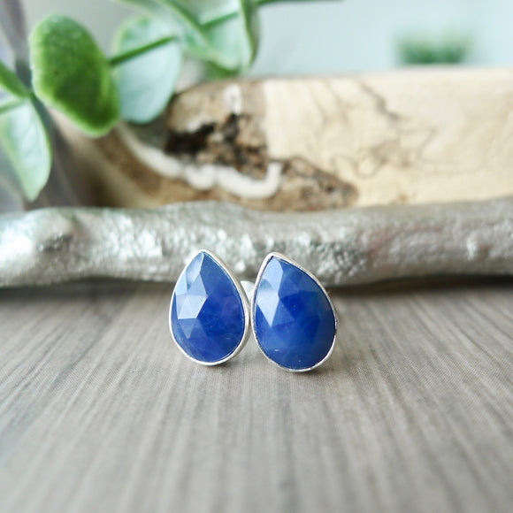 Sapphire Studs, Tear Drop, Faceted