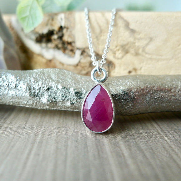 Ruby Necklace, Tear Drop, Faceted