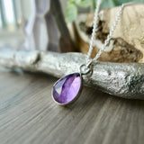 Amethyst Necklace, Tear Drop, Faceted