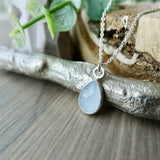 Aquamarine Necklace, Tear Drop, Faceted