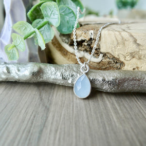 Aquamarine Necklace, Tear Drop, Faceted