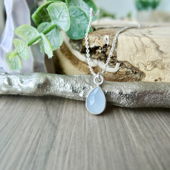 Aquamarine Necklace, Tear Drop, Faceted