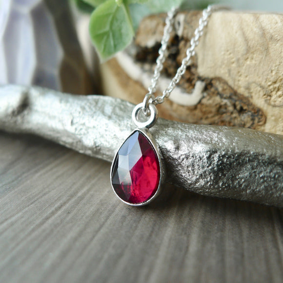 Garnet Necklace, Tear Drop, Faceted