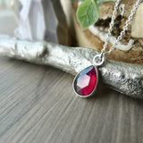 Garnet Necklace, Tear Drop, Faceted