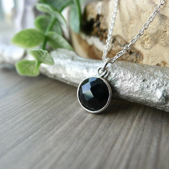 Onyx Necklace, Faceted, Round