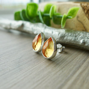 Citrine Studs, Tear Drop, Faceted