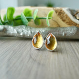 Citrine Studs, Tear Drop, Faceted