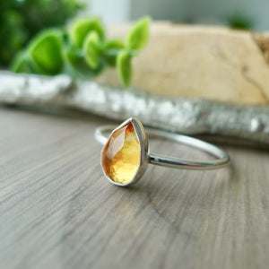 Citrine Ring, Tear Drop, Faceted