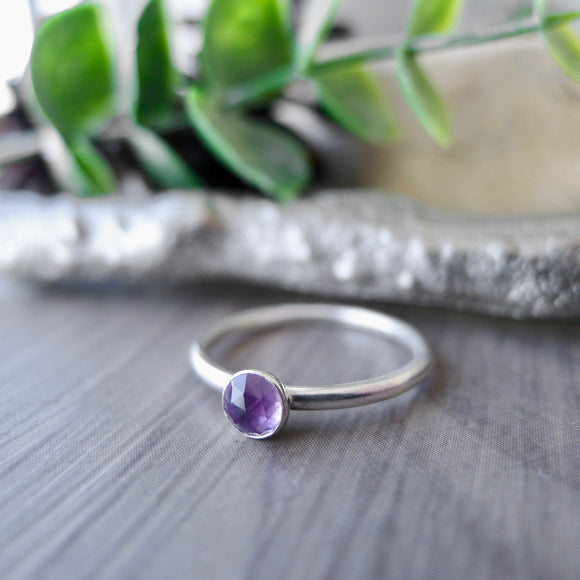 Amethyst Ring, Faceted Round, 4mm