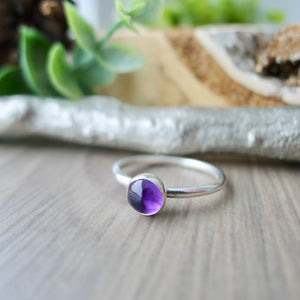 Amethyst Ring, Smooth Round, 5mm