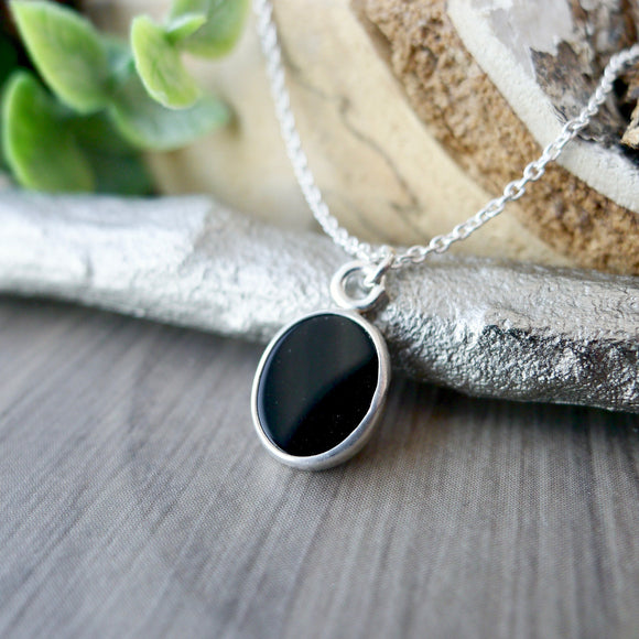 Onyx Necklace, Flat Oval