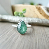 Moss Kyanite Ring, Mint, Pear, Faceted