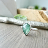 Moss Kyanite Ring, Mint, Pear, Faceted