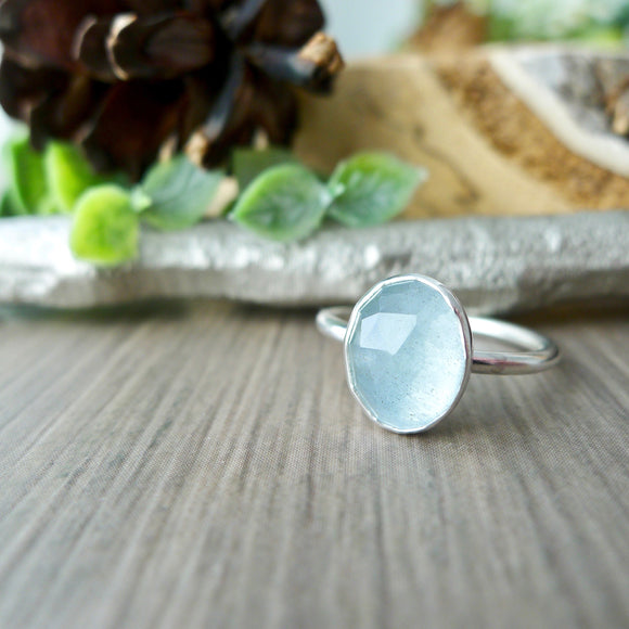 Aquamarine Ring, Faceted Oval
