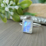 Moonstone Ring, Emerald Cut