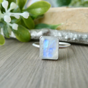 Moonstone Ring, Emerald Cut