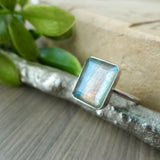 Labradorite Ring, Emerald Cut