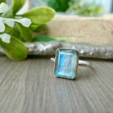 Labradorite Ring, Emerald Cut