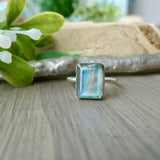 Labradorite Ring, Emerald Cut
