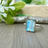 Labradorite Ring, Emerald Cut