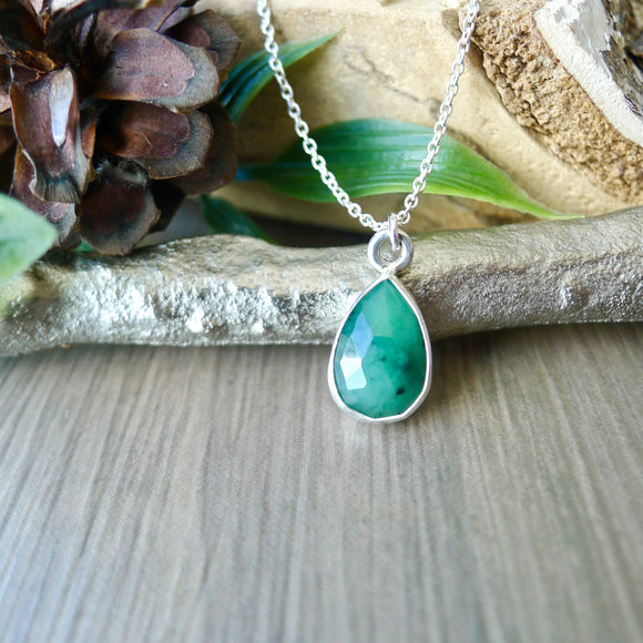 Emerald Necklace, Faceted, Tear Drop,
