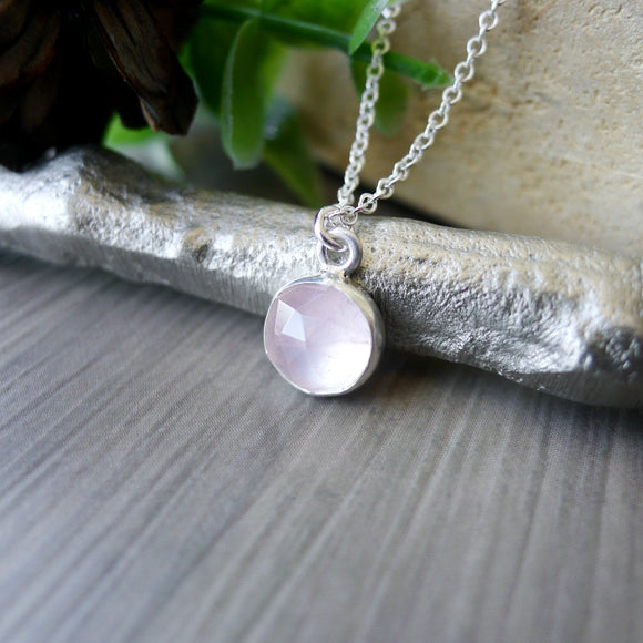 Rose Quartz Necklace, Faceted, Round 8mm