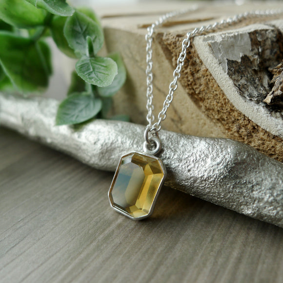 Citrine Necklace, Emerald Cut, Faceted