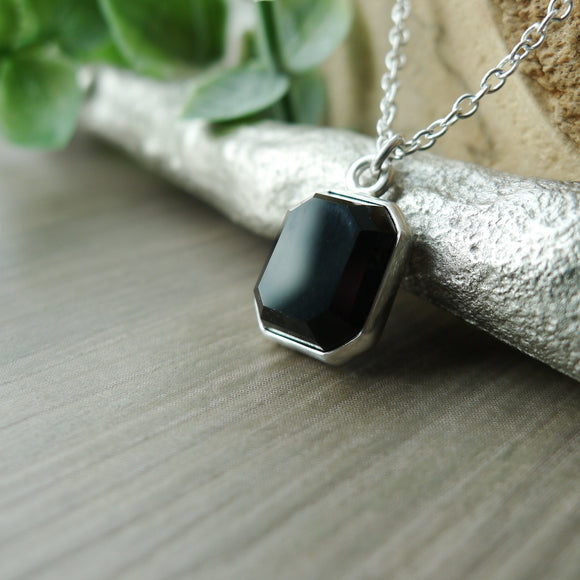 Onyx Necklace, Emerald Cut, Faceted