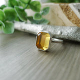 Citrine Ring, Emerald, Faceted