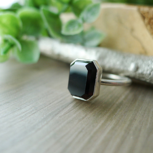 Onyx Ring, Emerald Cut, Faceted